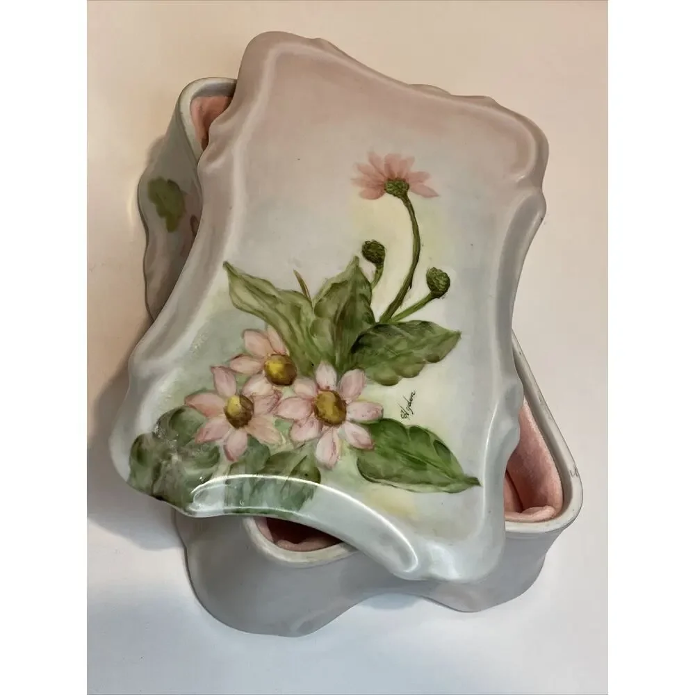 Vintage 1965 Hand painted Jewelry/Trinket Porcelain Box Lined By C Hayden